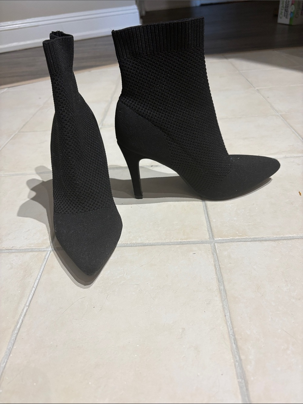 MIA Black Knit Pointed Toe Stiletto Sock Booties